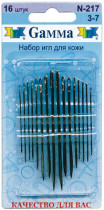 Иглы для шитья ручные " Gamma" для кожи №3- 7 N- 217 в блистере 16 шт. острые